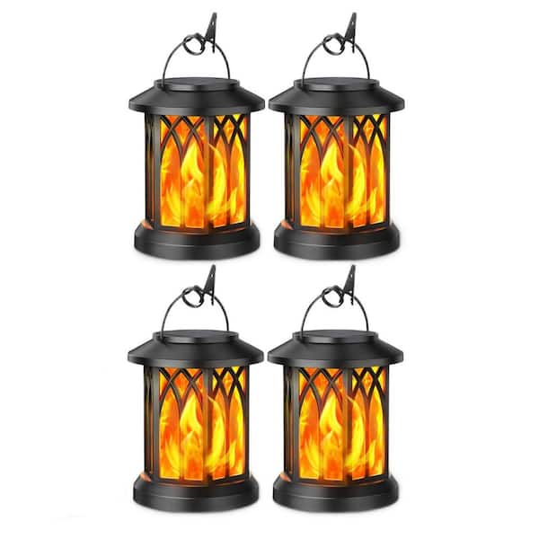 hcman 4-Pack Solar Lantern Outdoor Lights, Upgraded Flickering