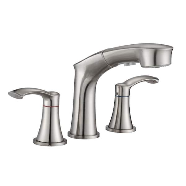 PROOX 8 in. Widespread Double Handle Bathroom Faucet in Brushed Nickel with Pull Out Sprayer