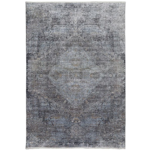 12 ft. x 15 ft. Gray And Silver Abstract Distressed Area Rug