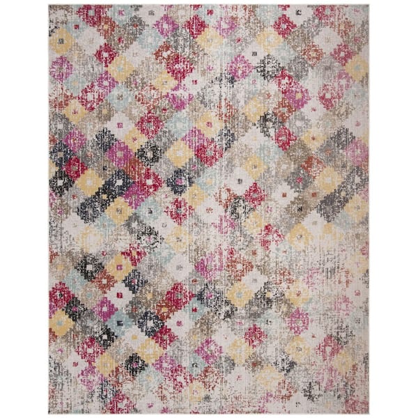 Montage Taupe/Multi 9 ft. x 12 ft. Distressed Grid Indoor/Outdoor Area Rug