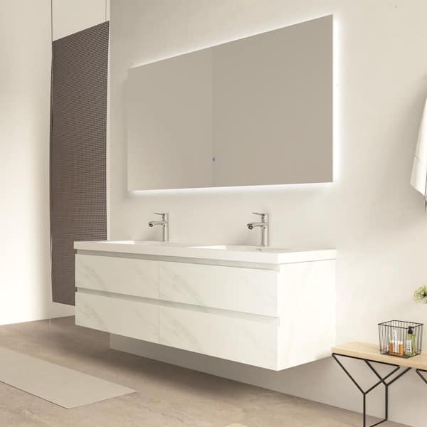 TONA Angela 72 in. Double Jazz. White Bath Vanity Wall-mounted