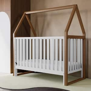 Orchard White with Hazelnut 5-in-1 Convertible Canopy Crib