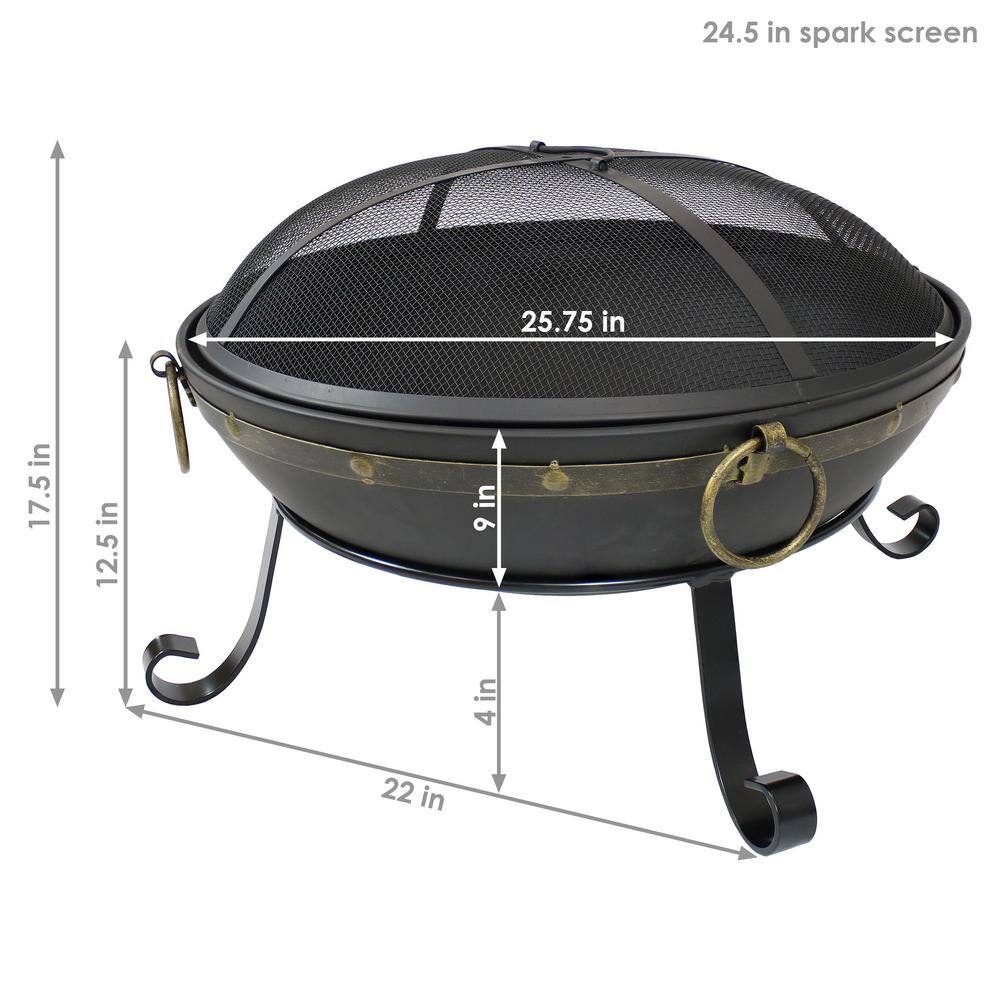 Victorian 25" Black Steel Fire Bowl with Spark Screen
