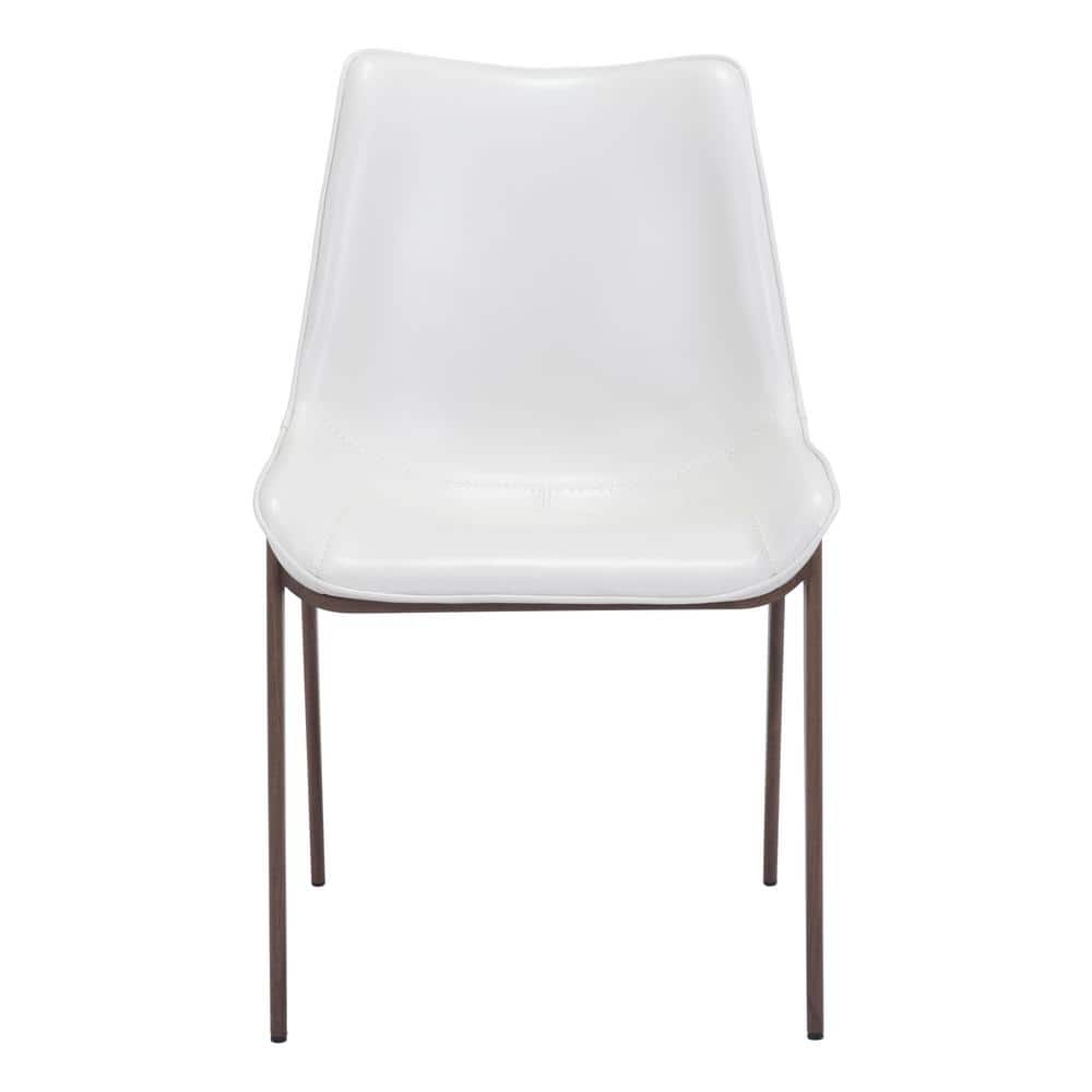 Magnus Transitional High Side Chair in White & Walnut with Metal Legs