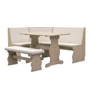 Ember 3-Piece L-Shaped Driftwood Brown Wood Top Nook Dining Room Set Seats 5