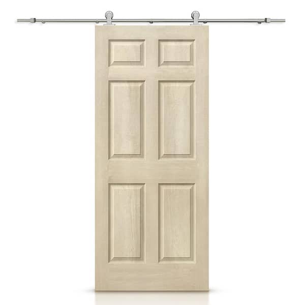 CALHOME 30 in. x 80 in. Vintage Cream Stain Composite MDF 6 Panel Interior Sliding Barn Door with Hardware Kit