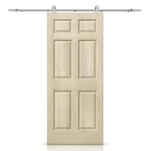 36 in. x 80 in. Vintage Cream Stain Composite MDF 6 Panel Interior Sliding Barn Door with Hardware Kit