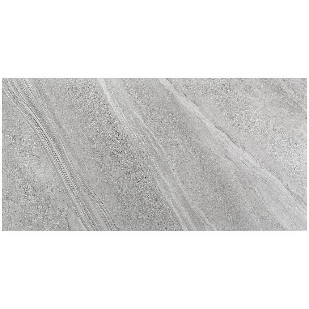 Gray 24x48 Polished Porcelain Marble Look Tile