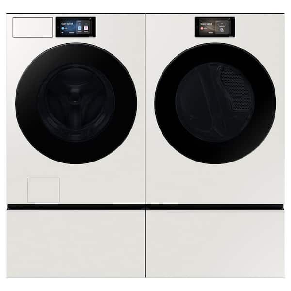 27 in. Bespoke Front Load Laundry Pedestal in Ivory/White with Storage Drawer