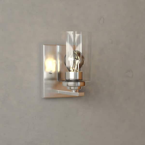 Park Ridge 4.75 in. 1-Light Satin Nickel Vanity Light with Clear Glass Shade, LED Compatible Bathroom Wall Sconce