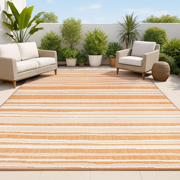 Castara Wavy Stripe Modern Orange/Cream 5 ft. x 8 ft. Indoor/Outdoor Area Rug