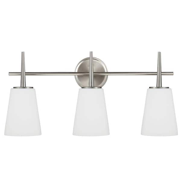 Generation Lighting Driscoll 24.5 in. 3-Light Contemporary Modern Brushed Nickel Wall Bathroom Vanity Light with White Etched Glass