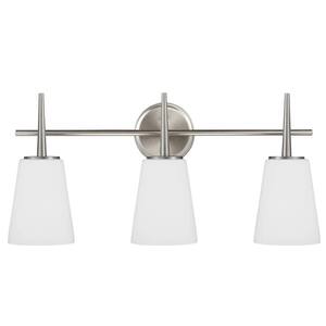 Driscoll 24.5 in. W. 3-Light Modern Brushed Nickel Bathroom Vanity Light with Inside White Painted Etched Glass