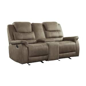 74 in. Pillow Top Arm Microfiber Rectangle Manual Glider Loveseat Recliner Sofa in. Brown