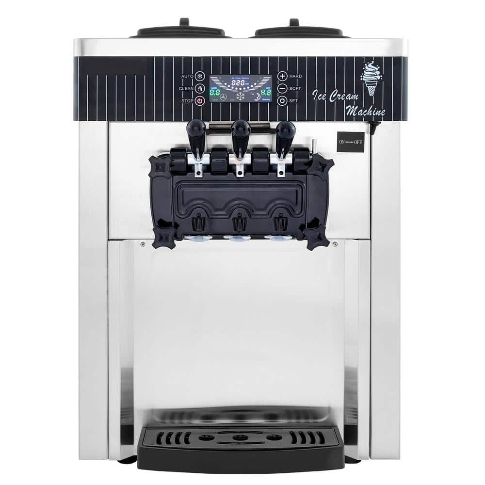 Commercial Soft Serve Ice Cream Machine10.56 qt. Frozen Yogurt Makers Auto Clean LED Display 3 Flavors Stainless Steel