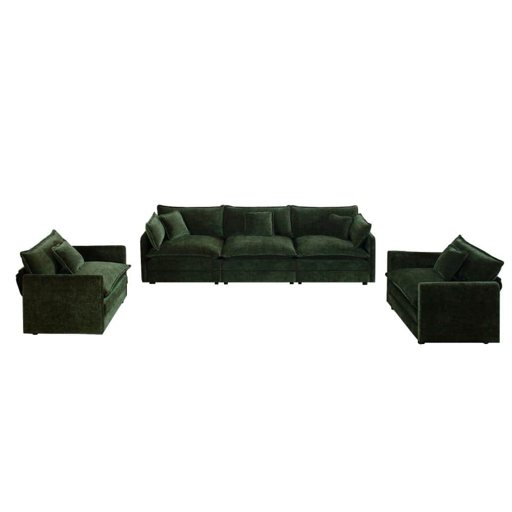 Modern Living 3-Piece Sofa Set 72 in. Wide Round Arm Chenille 3-Seat Loveseat and Accent Chair Sofa in Green price history on PriceWatchPro