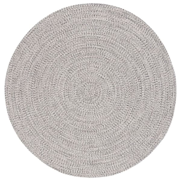 Braided Gray/Ivory 3 ft. x 3 ft. Machine Washable Concentric Woven Round Area Rug