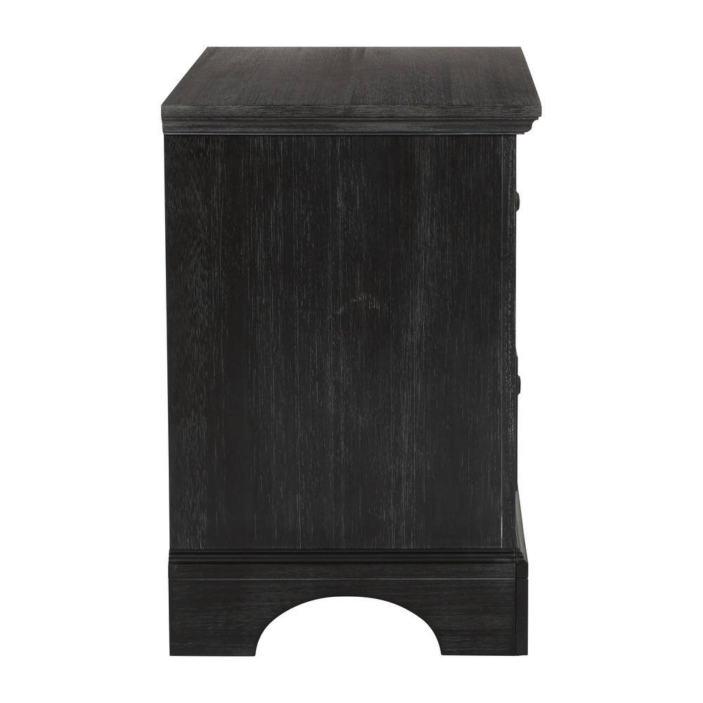 Rustic Black Mahogany 2-Drawer Nightstand with Tray