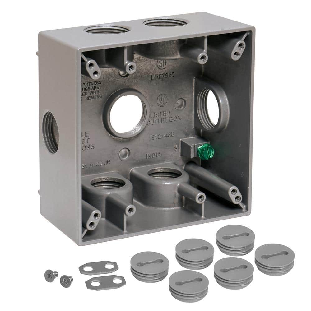 2-Gang Metal Weatherproof Side Entry Electrical Outlet Box with (7) 3/4 inc