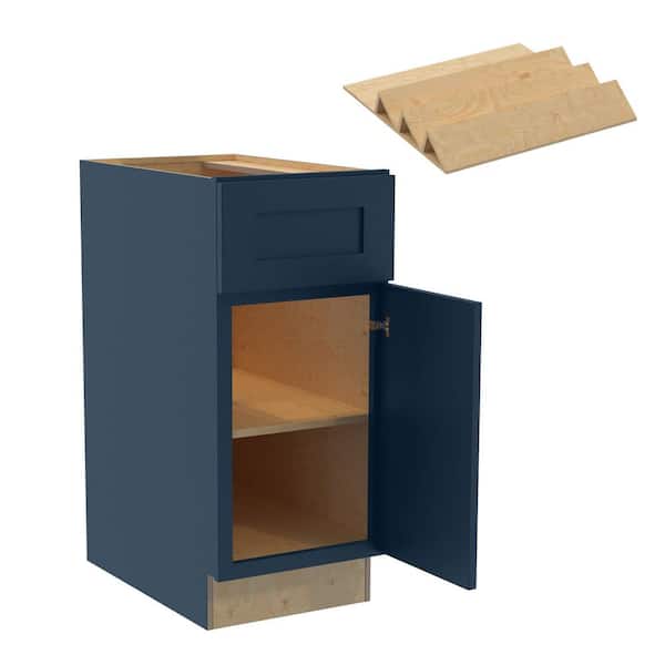Home Decorators Collection Newport 15 in. W x 24 in. D x 34.5 in. H Assembled Plywood Base Kitchen Cabinet in Mythic Blue with Spice Soft Close LH
