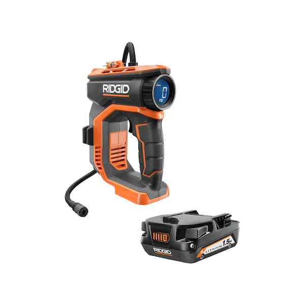 RIDGID 18V Cordless High Pressure Portable Inflator with 18V Lithium-Ion 1.5 Ah Battery