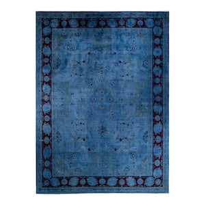 One-of-a-Kind Contemporary Blue 10 ft. x 14 ft. Hand Knotted Overdyed Area Rug
