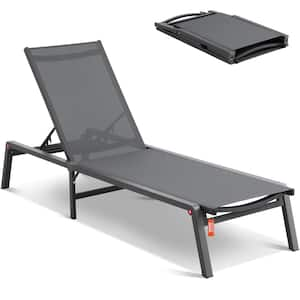 Chaise Lounge Chair Outdoor, Aluminum Patio Lounge Chair with Adjustable 5-Position, Folding Pool Chair, Dark Grey