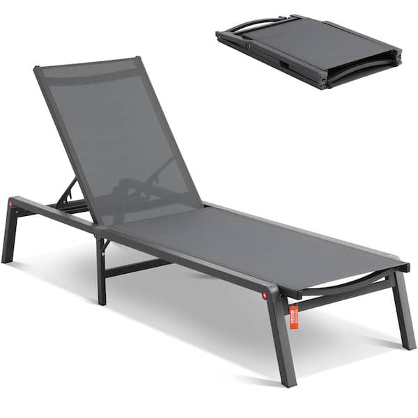 VEVOR Chaise Lounge Chair Outdoor, Aluminum Patio Lounge Chair with Adjustable 5-Position, Folding Pool Chair, Dark Grey