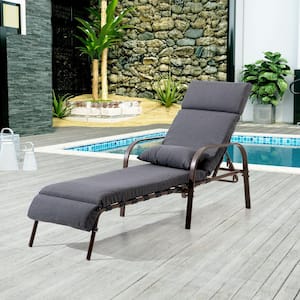 1-Piece Metal Outdoor Chaise Lounge with Dark Gray Cushions
