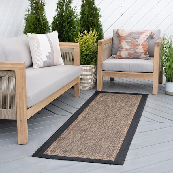 Eco Solid Border Gold 3 ft. x 10 ft. Indoor/Outdoor Runner Rug