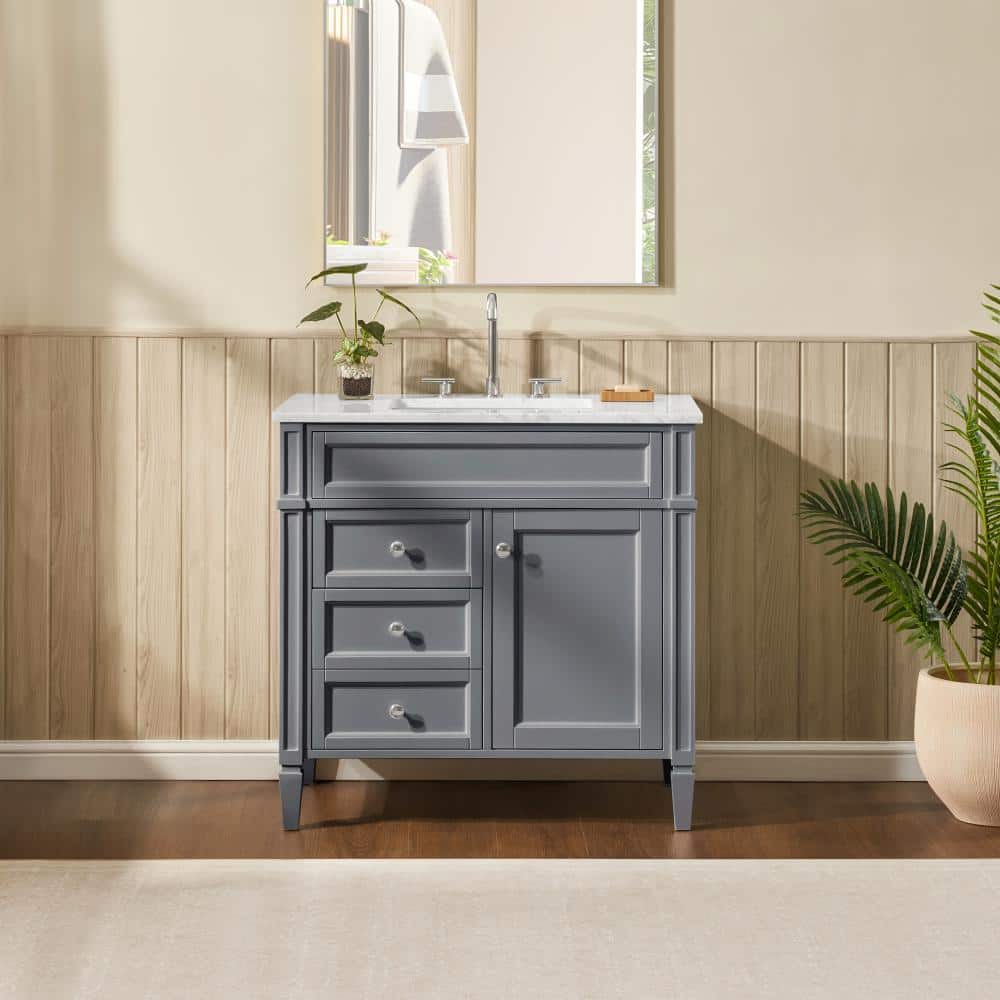 Lydia 36 in. W x 21 in. D x 35 in. H Single Sink Freestanding Bath Vanity in Charcoal Gray with Carrara Marble Top price history on PriceWatchPro
