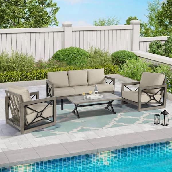 ULAX FURNITURE Marindo 4-Piece Aluminum Outdoor Conversation Set with Sunbrella Cushions