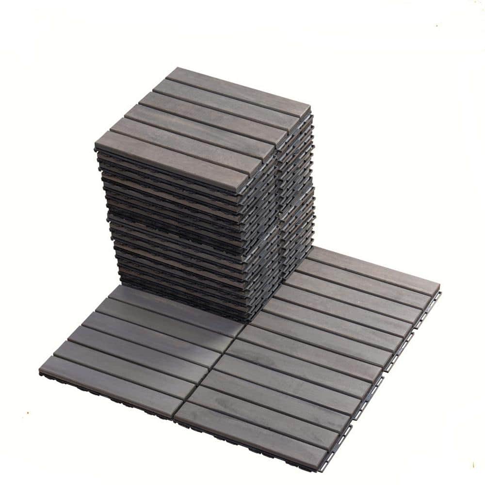 Gray 12 in. x 12 in. Square Acacia Hardwood Striped Interlocking Floor Tiles, Deck Tiles, Garage Flooring (30-Piece) price history on PriceWatchPro