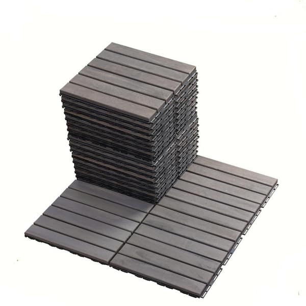 Tunearary Gray 12 in. x 12 in. x 0.75 in. Wood Striped Interlocking Exercise Floor Tiles, Deck Tiles, Garage Flooring (20 sq. ft.)