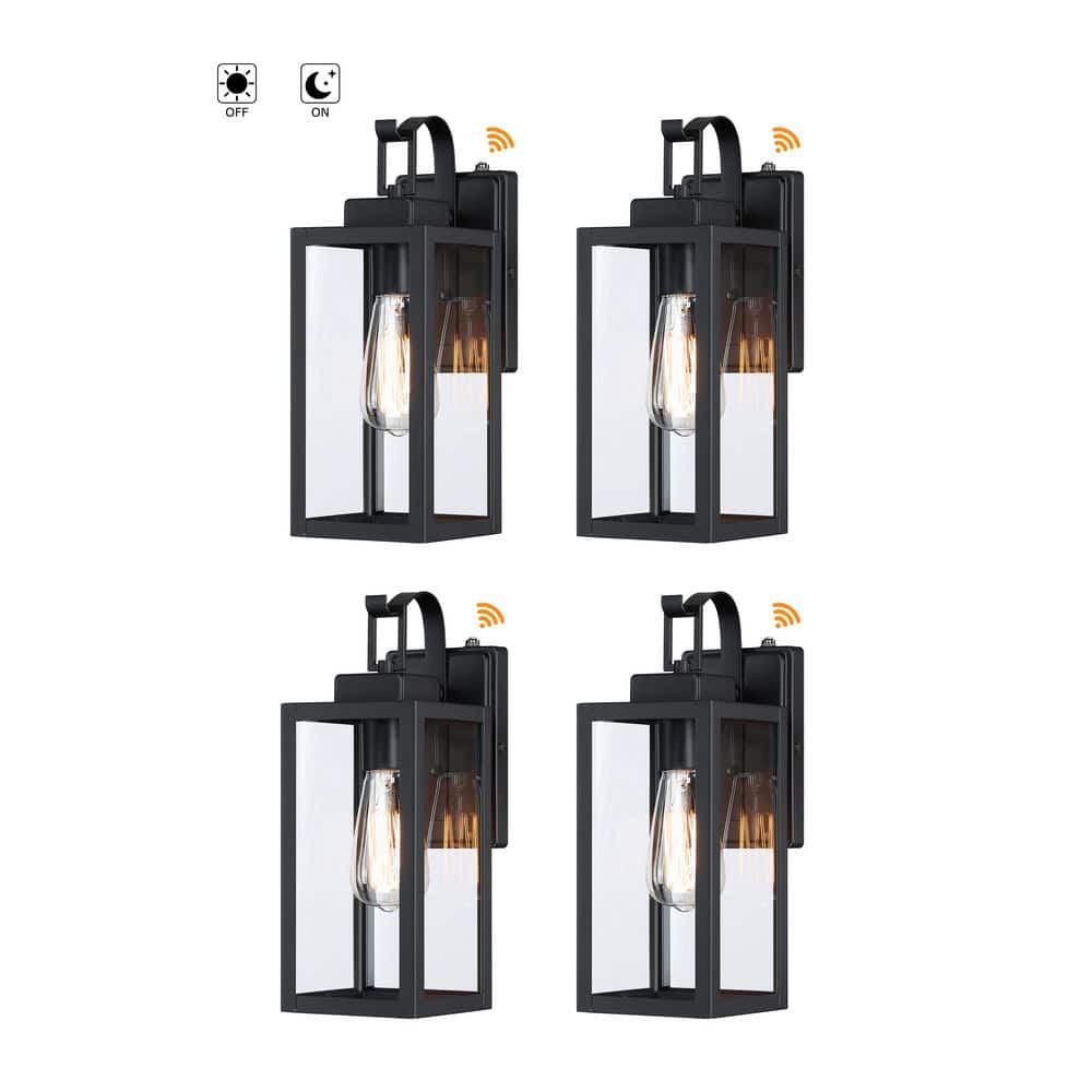 Foothill 14 in. 1-Light Matte Black Outdoor Wall Lantern Sconce with Clear Glass with Dusk to Dawn (4-Pack) price history on PriceWatchPro