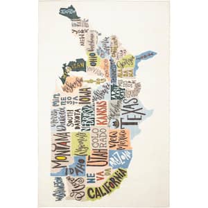 States Map Multi 3 ft. 4 in. x 5 ft. Themed Area Rug