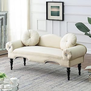 54 in. Beige Accent Velvet 2-Seater Loveseat Upholstered Rolled Arms Small Sofa Couch with Wood Legs