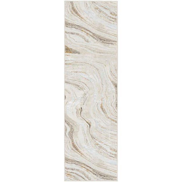 Glam Grey Gold 2 ft. x 8 ft. Abstract Contemporary Runner Area Rug