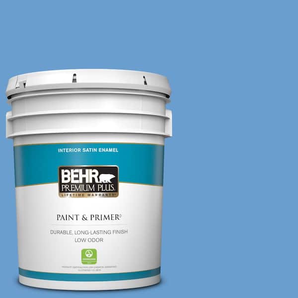 BEHR PREMIUM PLUS 5 gal. #570B-5 Gulf Stream Satin Enamel Low Odor Interior Paint & Primer