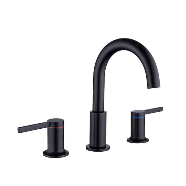 YONKI SUNSHIN INC 8 in. Widespread 2-Handle High Arc Bathroom Sink Faucet with Pop Up Drain and Water Supply Line in Black