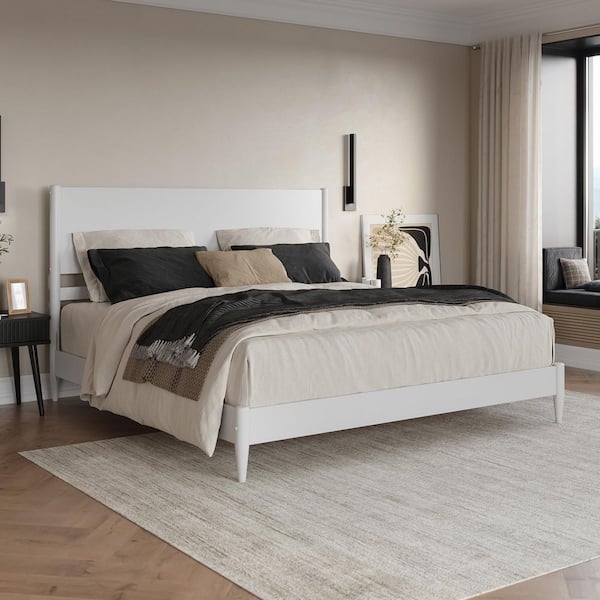 AFI Pasadena White Solid Wood Frame King Low Profile Platform Bed