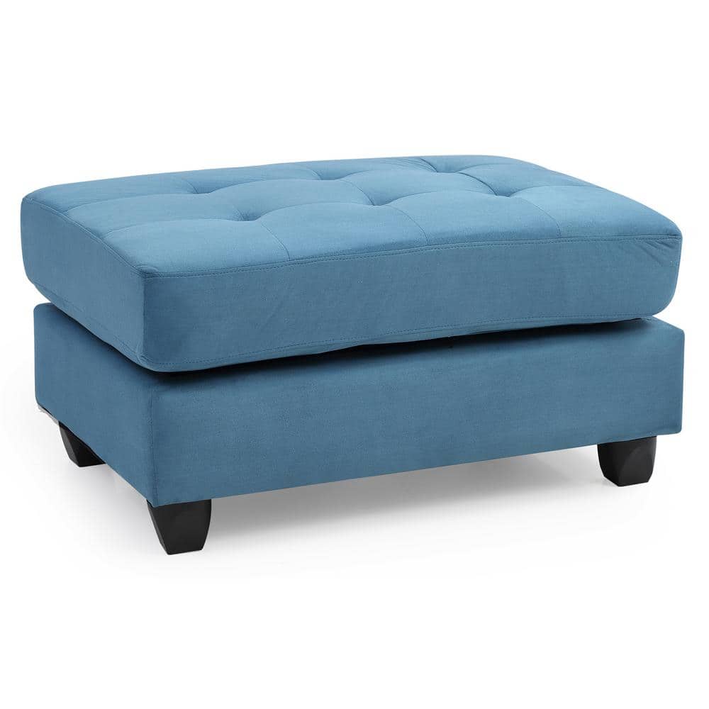 Malone Aqua Tufted Ottoman with Wood Frame