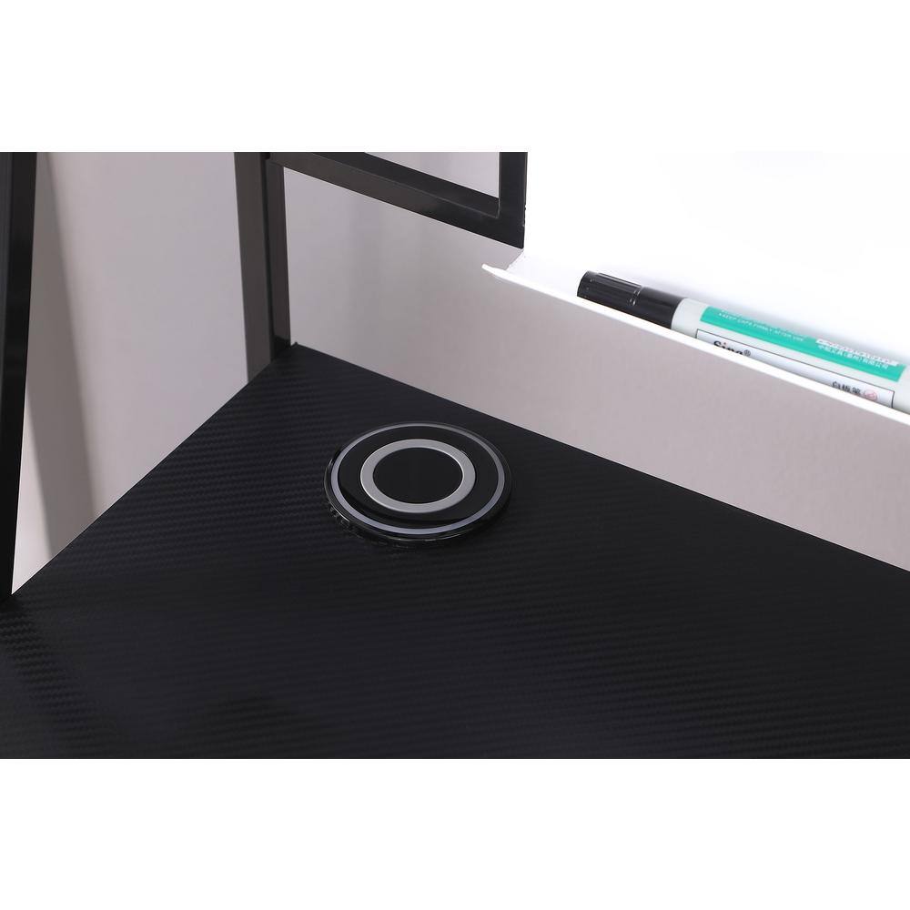 Black Wood Desk with Hutch, USB Ports, and Power Outlet