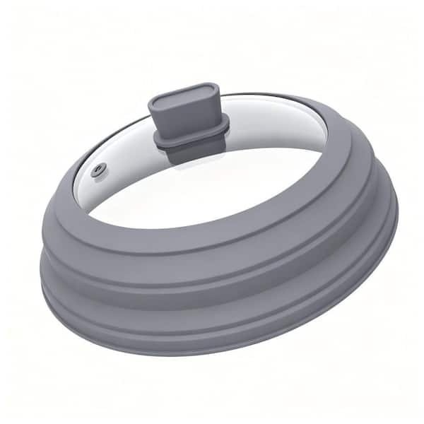 11.8 in. Light Grey Glass Microwave Splatter Guard Lid with Collapsible Silicone for Food Pot Plate Cover