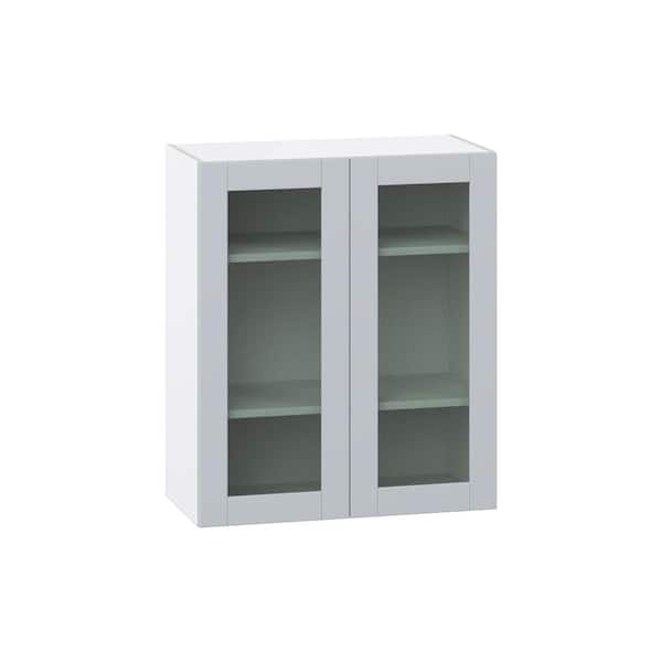 J COLLECTION Milton 30 in. W x 14 in. D x 35 in. H Assembled Shaker Glass Door Specialty Wall Kitchen Cabinet in Light Gray