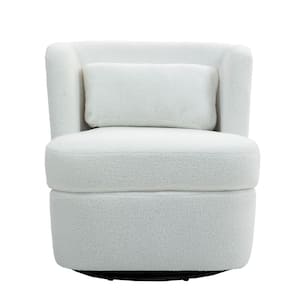 Modern White Teddy Fabric Upholstered 360-Degree Swivel Accent Barrel Chair with Metal Base and 1 Pillow(Set of 1)