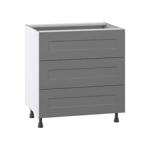 J COLLECTION Roseland 30 in. W x 24 in. D x 34.5 in. H Assembled Shaker Drawer Base Kitchen Cabinet in Slate Gray with 3 Drawers