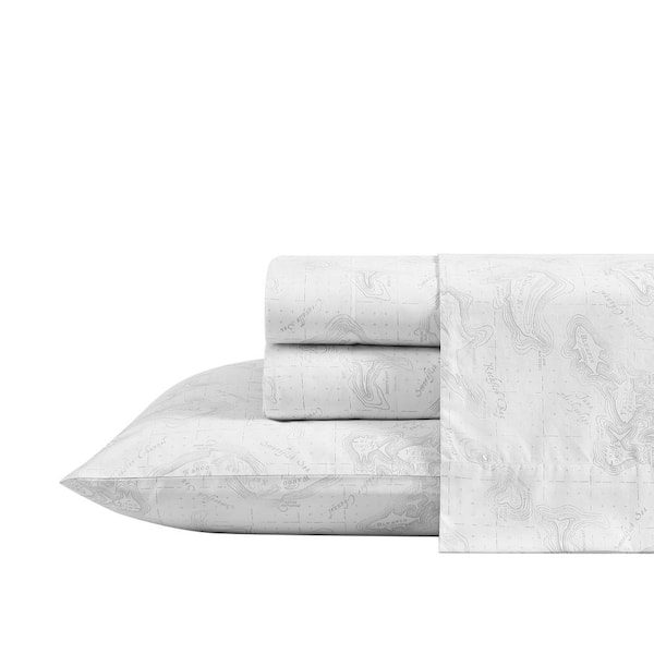 Fish Atol 4-Piece Gray Cotton Queen Sheet Set