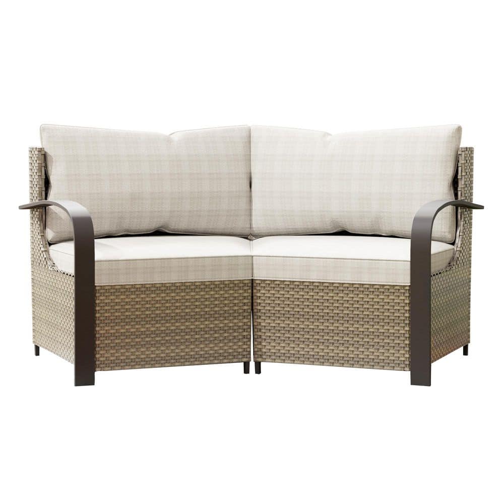 2-Piece Wicker Chair With Armrest, Outdoor Patio, Corner Sectional Sofa with Beige Cushions price history on PriceWatchPro