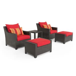 Deco 5-Piece Wicker Patio Conversation Set with Sunbrella Sunset Red Cushions